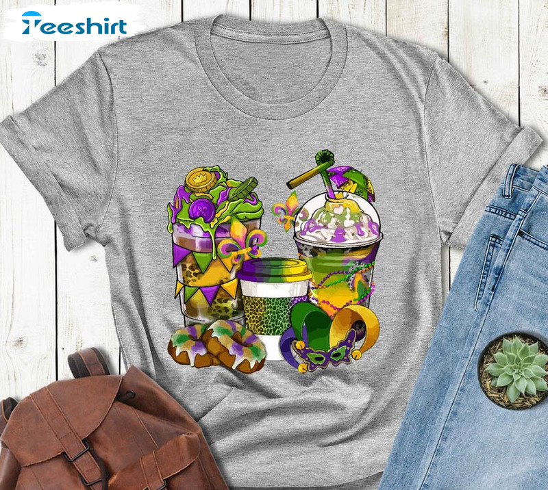 Coffee Mardi Gras Shirt , Mardi Gras Drinking Tee Tops Short Sleeve