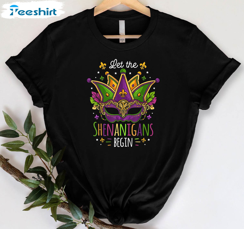 Let The Shenanigans Begin Shirt, Vintage Mardi Gras Family Unisex Hoodie Long Sleeve