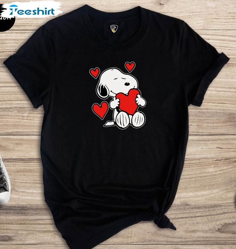Hugging Snoopy Valentine Shirt , Cute Valentine Short Sleeve Unisex Hoodie