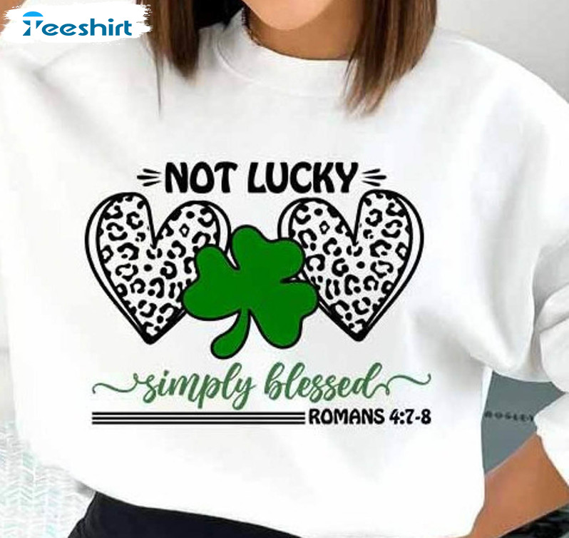 Not Lucky Simply Blessed Leopard Shirt, St Patricks Day Shamrock Short Sleeve Tee Tops