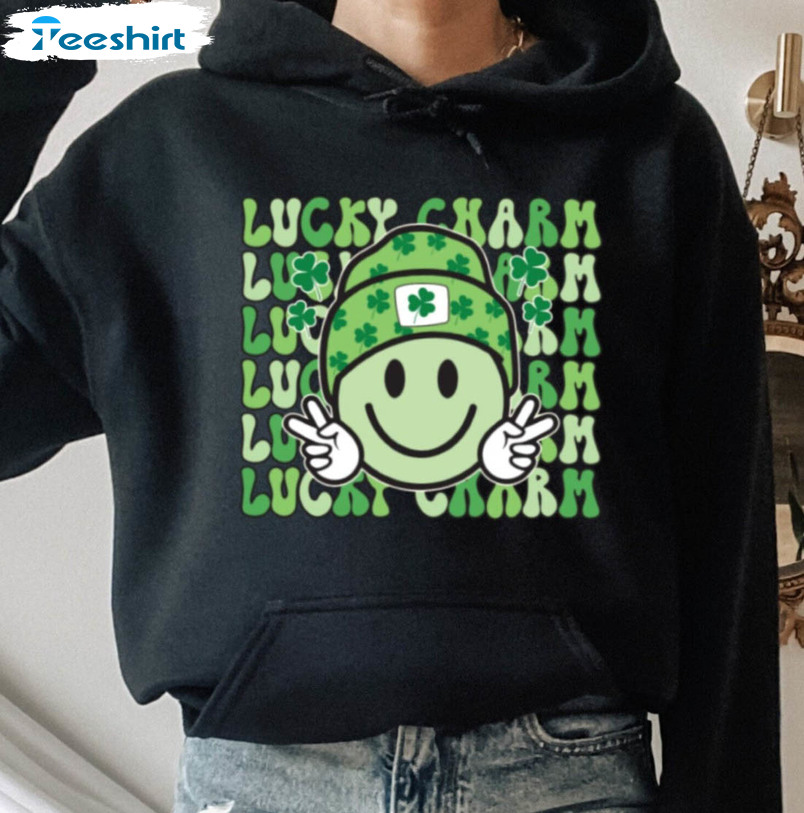 St Patricks Day Lucky Charm Cute Shirt, Beanie Smiley Face Shamrock Unisex T-shirt Short Sleeve