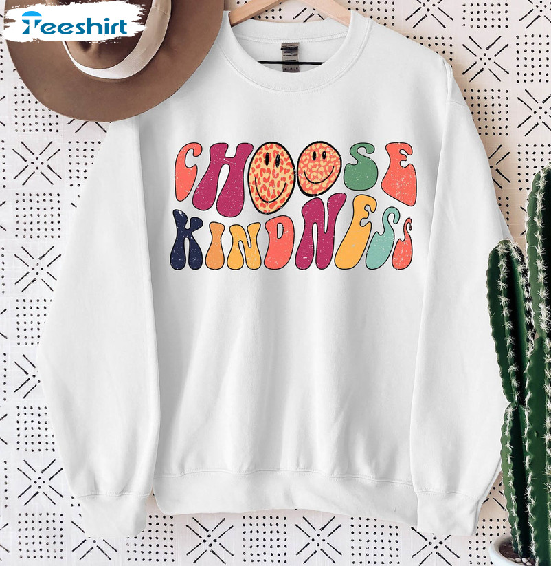 Choose Kindness Sweatshirt, Cute Smile Face Trendy Unisex T-shirt Short Sleeve