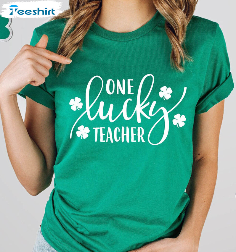 One Lucky Teacher Vintage Shirt, St Patrick Day Tee Tops Long Sleeve
