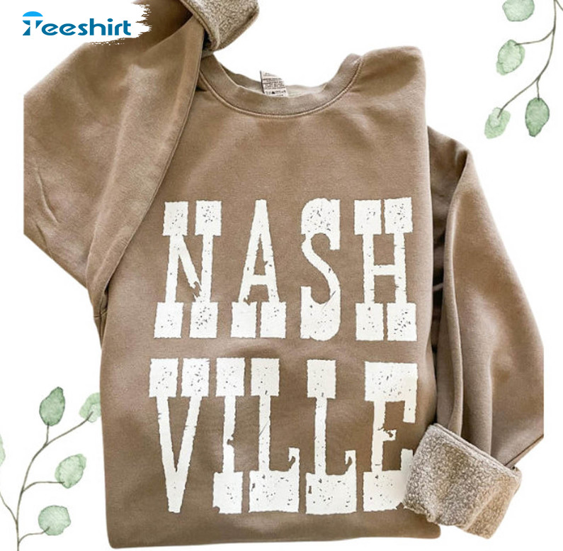 Nashville Music City Sweatshirt, Vintage Nashville Comfy Short Sleeve Crewneck