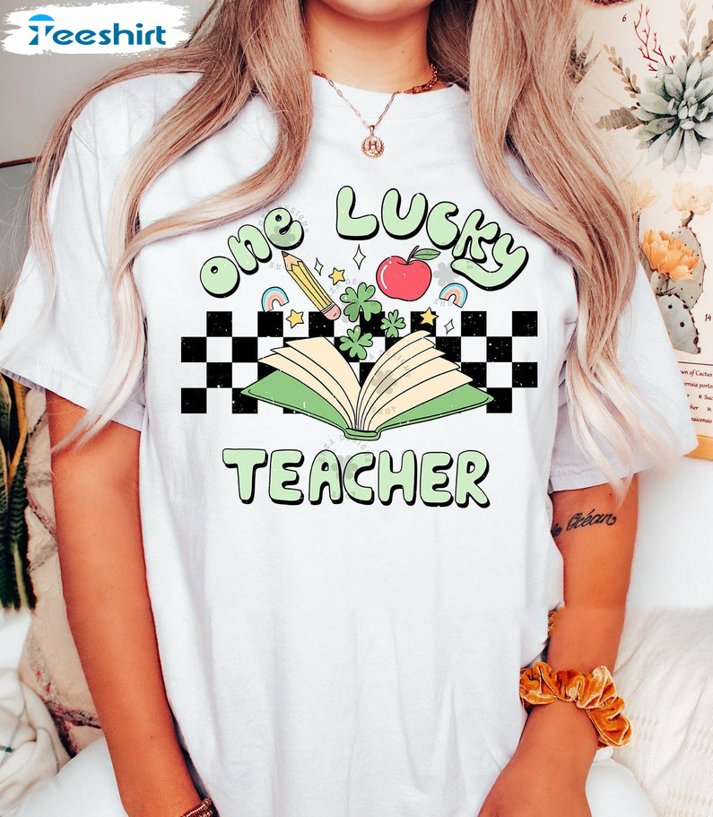 One Lucky Teacher Vintage Shirt, Lucky Teacher St Patricks Day Sweater Long Sleeve