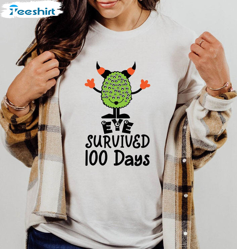 Eye Survived 100 Days Trendy Shirt, 100 Days Brighter Unisex Hoodie Long Sleeve