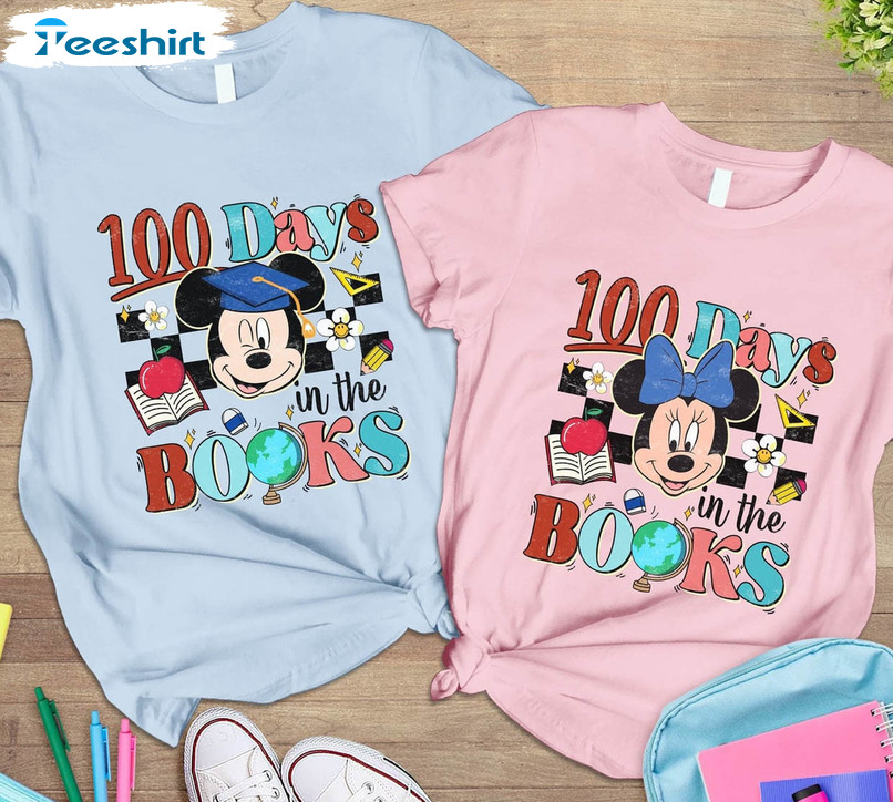 Disney 100 Days In The Books Shirt, Mickey Minnie 100 Days Of School Unisex Hoodie Long Sleeve