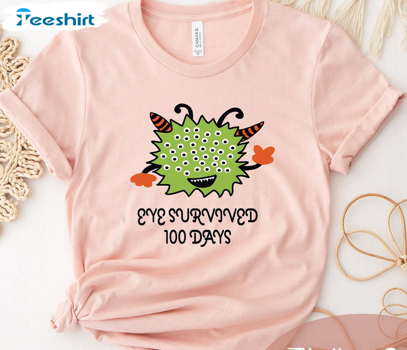 Eye Survived 100 Days Monster Shirt, 100 Days Of School Crewneck Unisex Hoodie