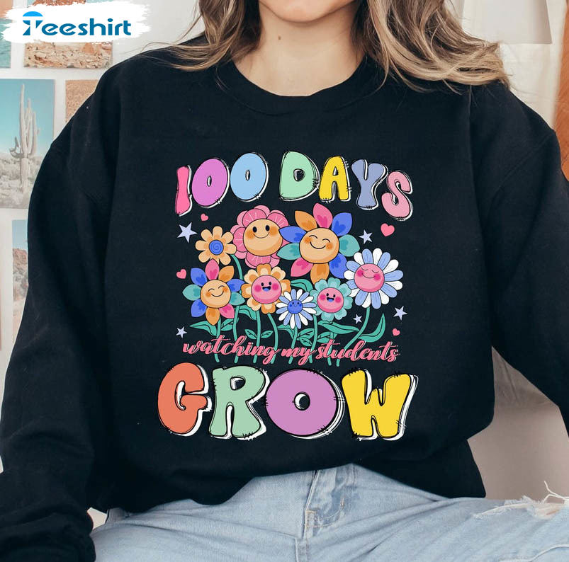 100 Days Of School Trendy Shirt, 100 Days Of Watching My Students Grow Long Sleeve Tee Tops