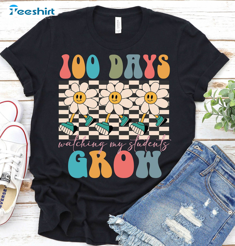 100 Days Watching My Students Grow Shirt, Trendy 100th Day Of School Short Sleeve Sweater