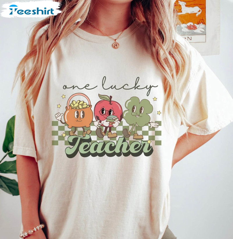 One Lucky Teacher Funny Shirt, St Patricks Day Teacher Short Sleeve Tee Tops