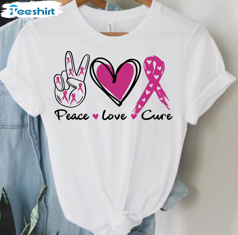 Peace Love Cure Breast Cancer Shirt, Silhouette Pink Month Long Sleeve Sweatshirt