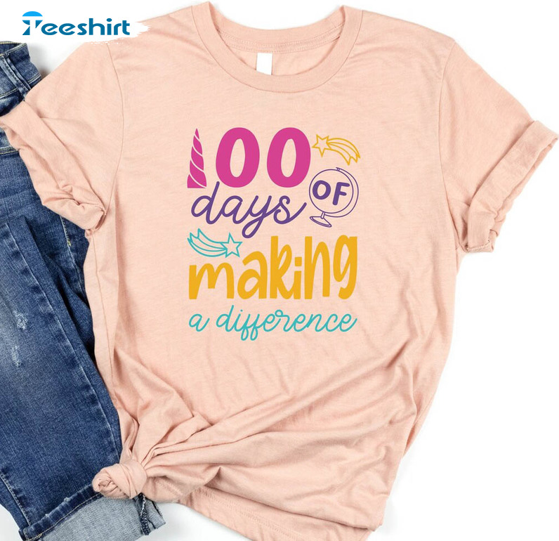 100 Days Of Making Difference Trendy Shirt, Back To School Teacher Short Sleeve Tee Tops