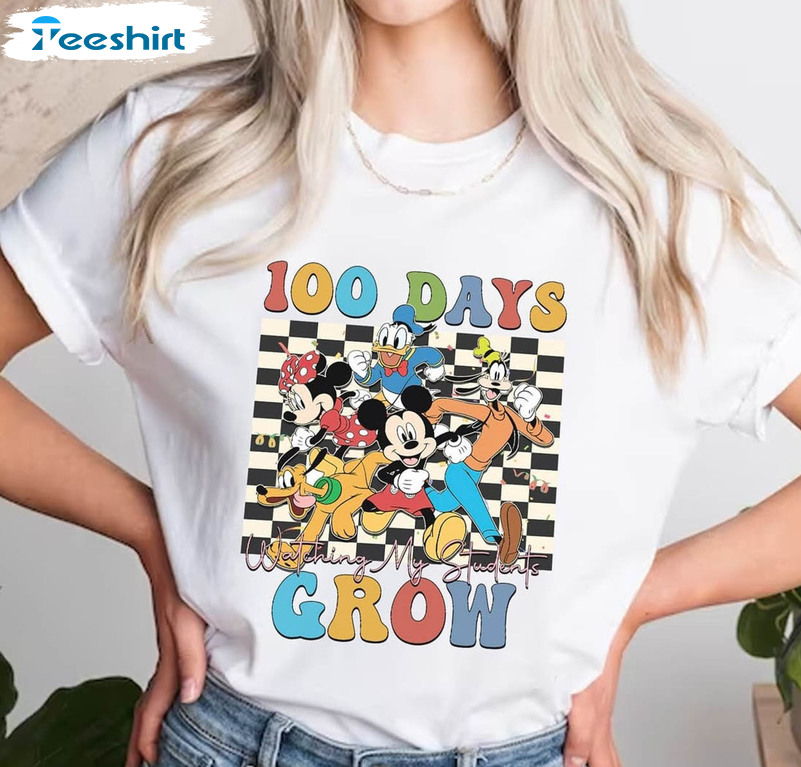 Disney 100 Days Of Watching My Students Grow Shirt, Mickey Friends Groovy Long Sleeve Sweater