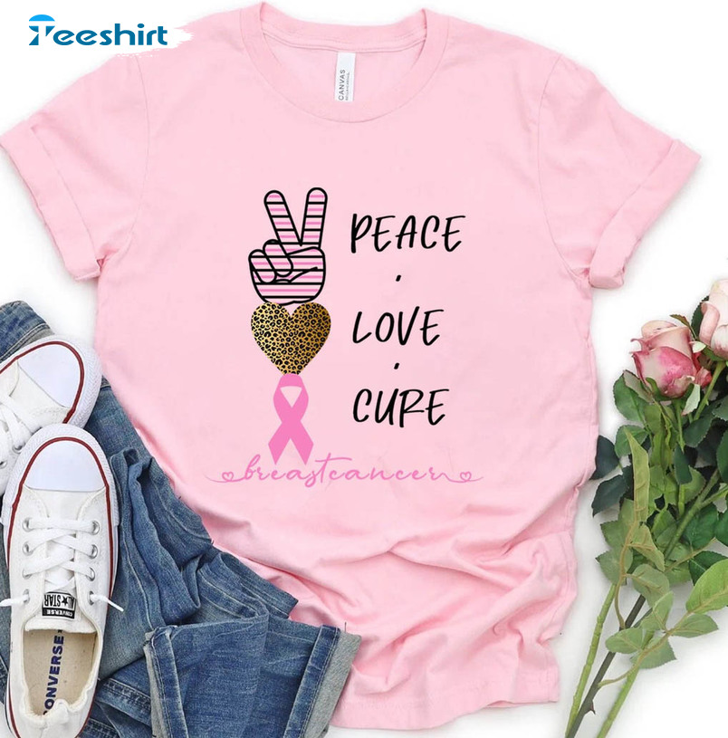 Peace Love Cure Vintage Shirt, Breast Cancer Awareness Long Sleeve Short Sleeve