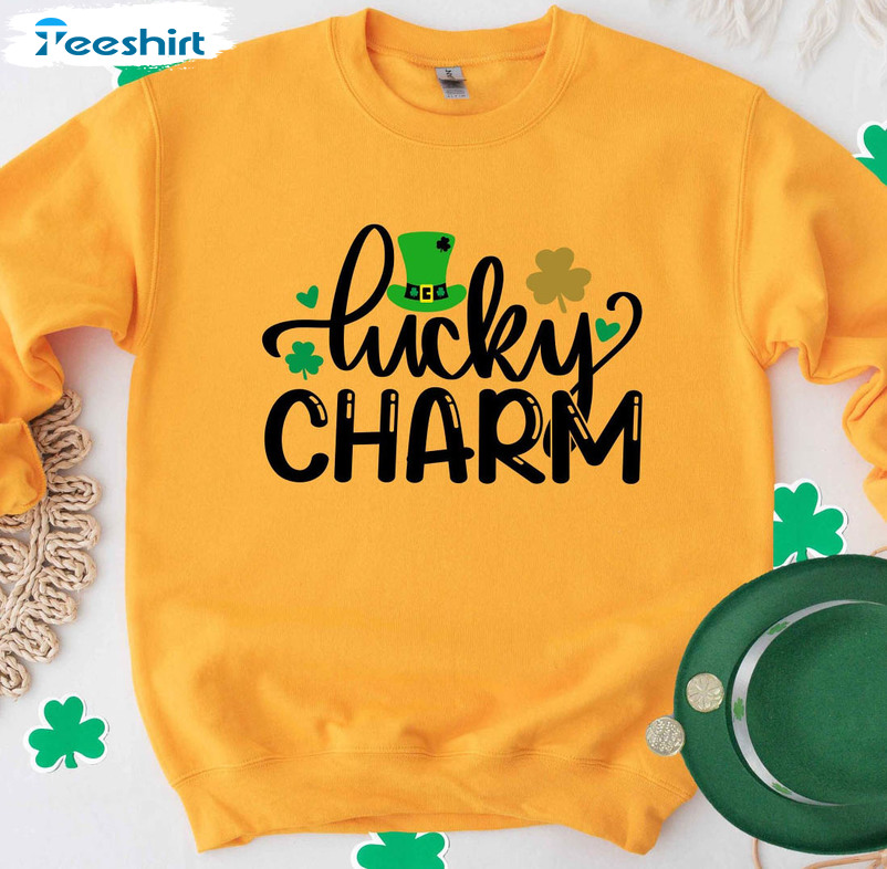 Lucky Charm St Patricks Day Shirt, Four Leaf Clover Shamrock Long Sleeve Unisex Hoodie