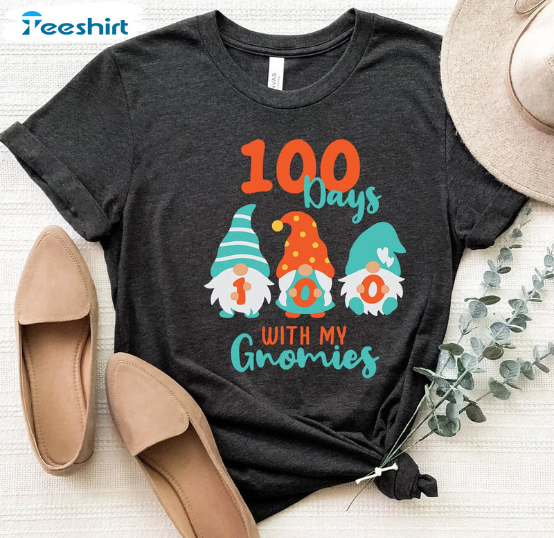 100 Days With My Gnomies Shirt, 100 Days Brighter Tee Tops Short Sleeve