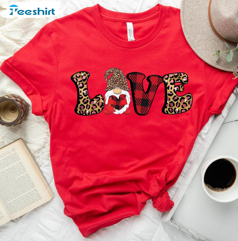 Love Gnome Shirt, Valentines Day Crewneck Short Sleeve