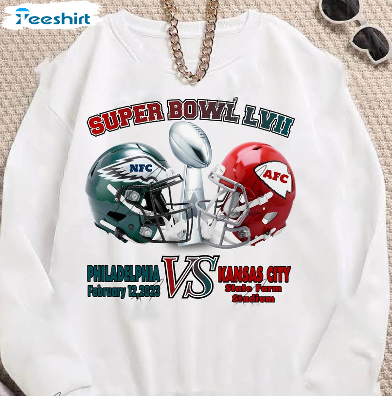 Super Bowl Lvii Sweatshirt, Philadelphia Vs Kansas City Trendy Long Sleeve Unisex T-shirt