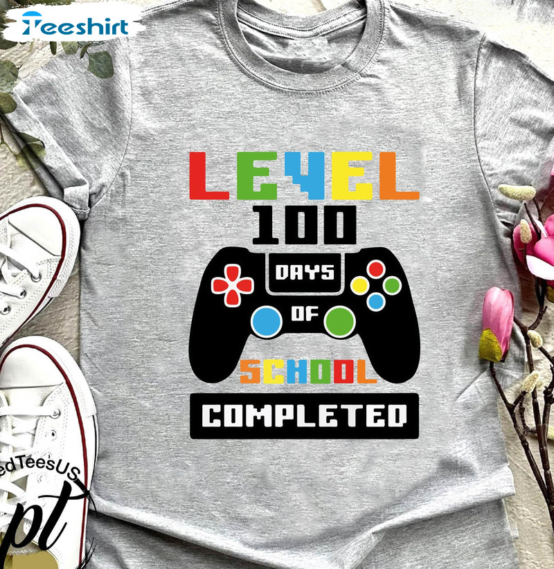 Level 100 Days Of School Completed Game Lover Shirt, Funny Unisex T-shirt Tee Tops