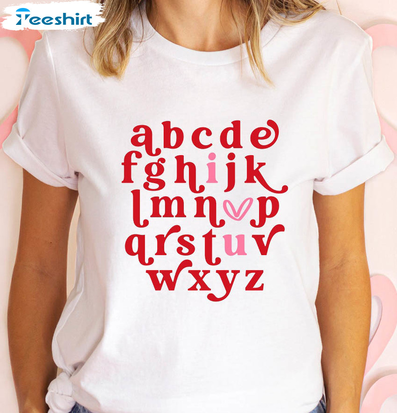 Alphabet Valentine Vintage Shirt, Teacher Valentines Day Unisex Hoodie Long Sleeve