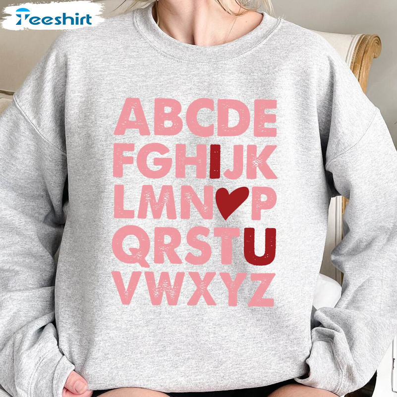 Alphabet Valentine Sweatshirt, I Love U Cute Long Sleeve Unisex Hoodie