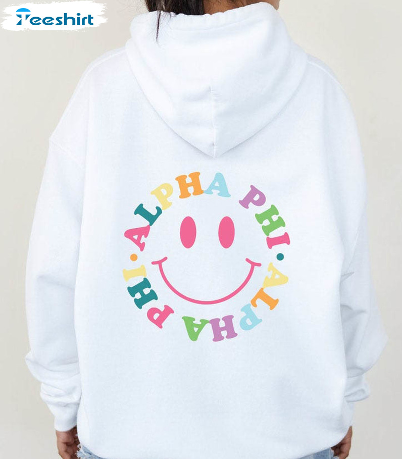 Alpha Phi Sorority Cute Smiley Shirt, Madhappy Long Sleeve Sweatshirt