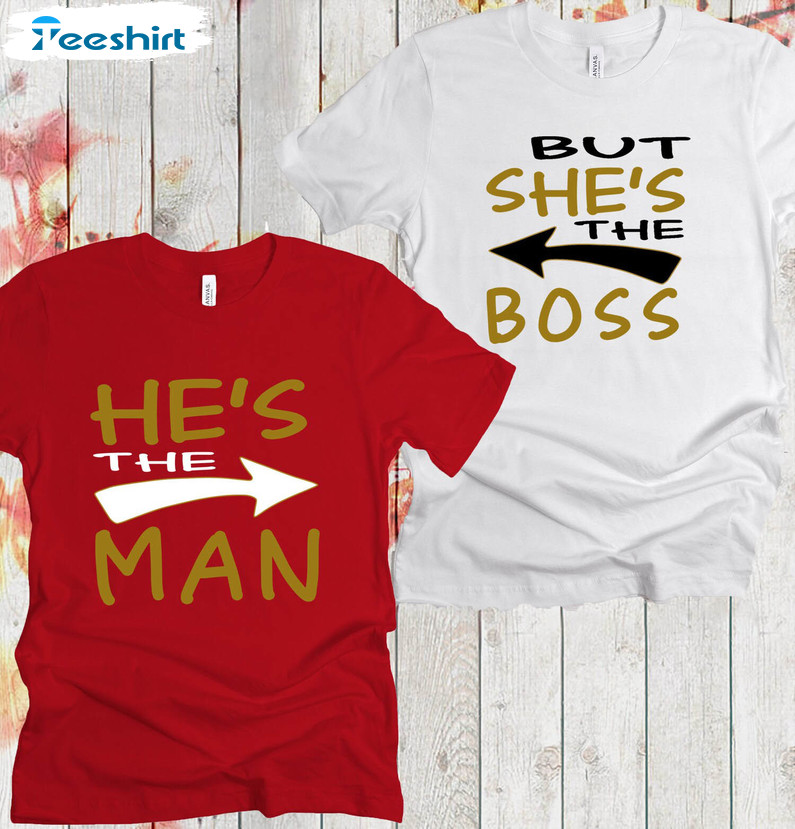 He's The Man But She's The Boss Vintage Shirt, Valentine Day Crewneck Unisex Hoodie