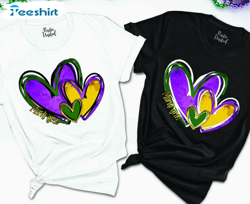 Mardi Gras Heart Vintage Shirt, New Orleans Fat Tuesday Short Sleeve Hoodie