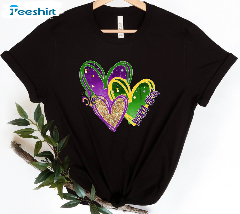 Mardi Gras Shirt Love Hearts Fat Tuesday Flower De Luce Louisiana Saints  New Orleans - Anynee