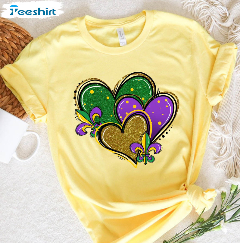 Mardi Gras Heart Vintage Shirt, New Orleans Unisex Hoodie Sweater