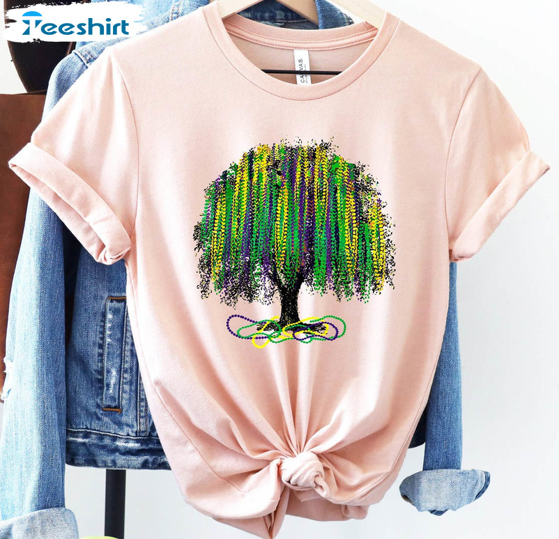 Watercolor Mardi Gras Bead Tree Shirt, Trending Mardi Gras Carnival Long Sleeve Unisex T-shirt