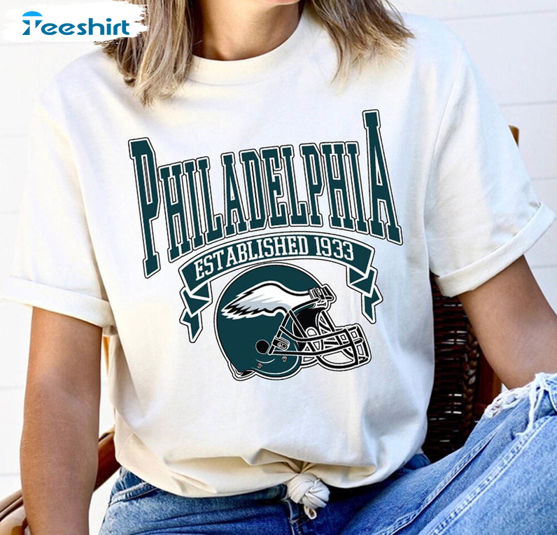 Philadelphia Football Trendy Shirt, Vintage Philadelphia Eagles Short Sleeve Crewneck