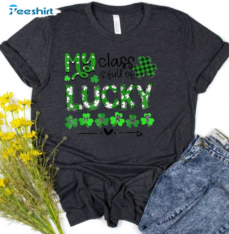 My Class Is Full Of Lucky Charms Teacher Shirt, Vintage St Patricks Day Short Sleeve Tee Tops