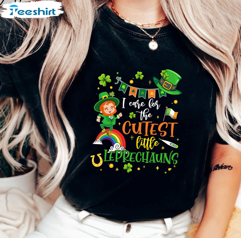 I Care For The Cutest Little Leprechauns Shirt, Funny Nurse St Patricks Day Short Sleeve Tee Tops