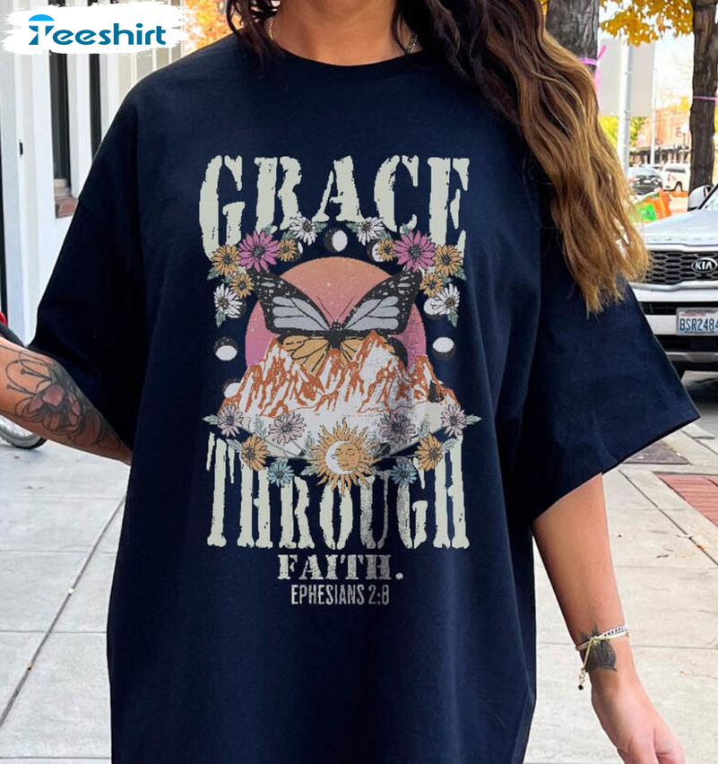 Vintage Grace Through Shirt, Christian Jesus Unisex Hoodie Tee Tops