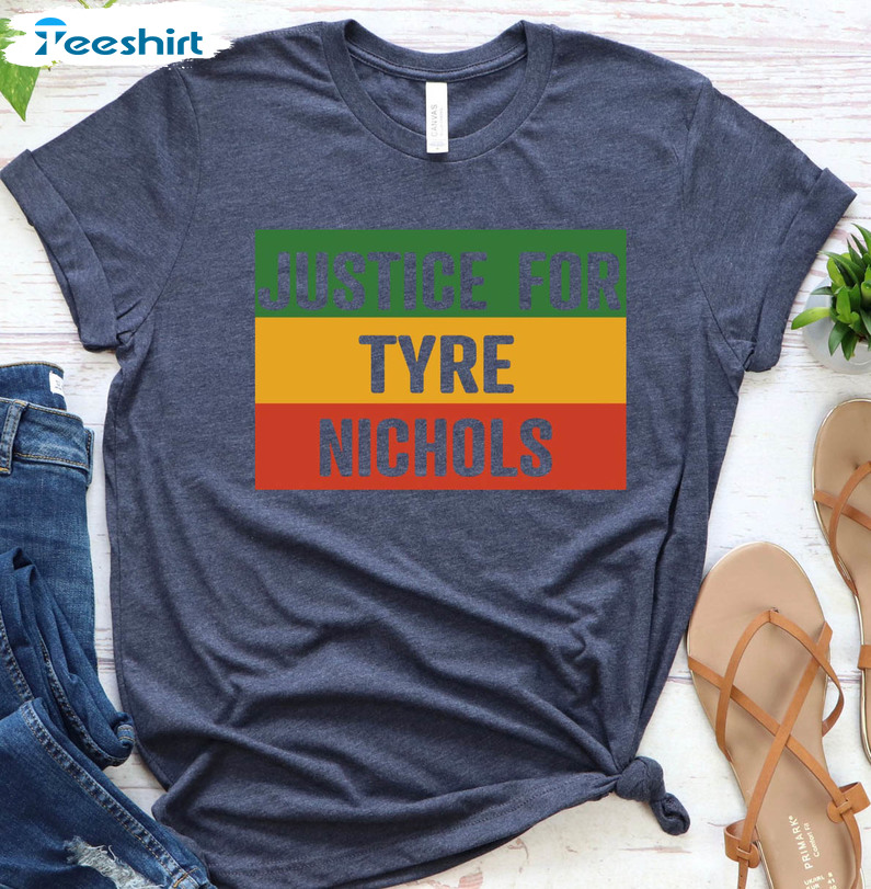 Justice For Tyre Nichols Vintage Shirt, African American Flag Short Sleeve Crewneck