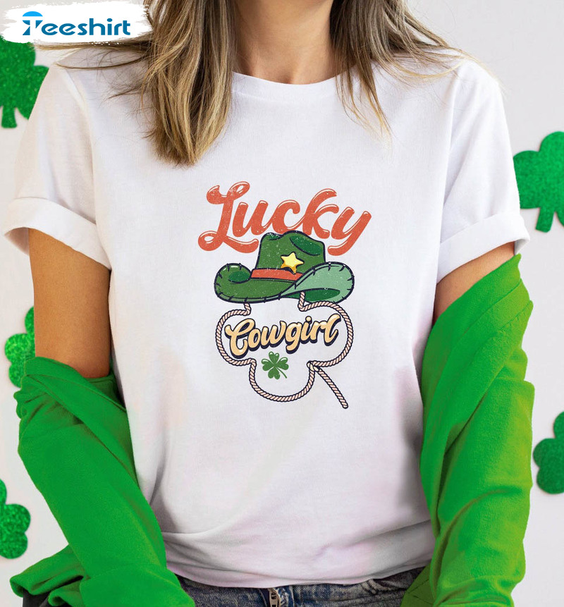 Lucky Cowgirl Shirt, Vintage Howdy St Patrick Day Unisex T-shirt Unisex Hoodie