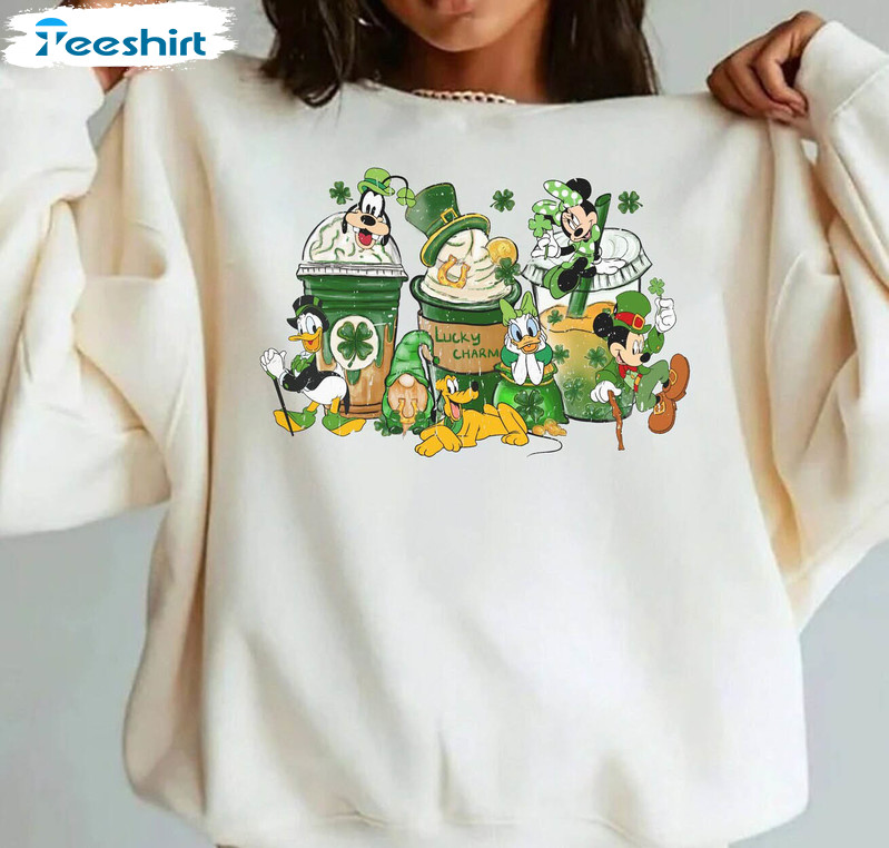Disney And Friends St Patricks Day Shirt, Disney Coffee Latte Long Sleeve Unisex T-shirt