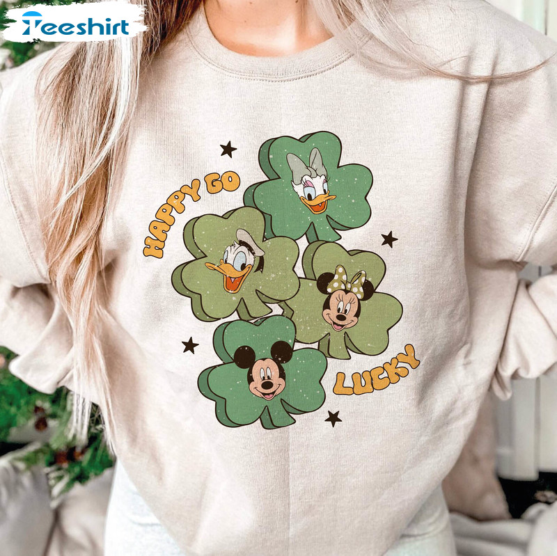 Happy Go Lucky St Patricks Day Shirt, Mouse And Friends Unisex Hoodie Crewneck