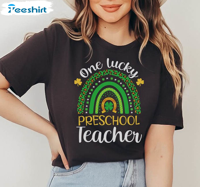 One Lucky Preschool Teacher Trendy Shirt, St Patricks Day Long Sleeve Sweater