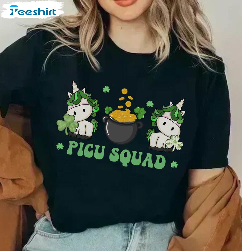 St Patricks Day Picu Squad Shirt, Vintage Unicorn Unisex T-shirt Crewneck