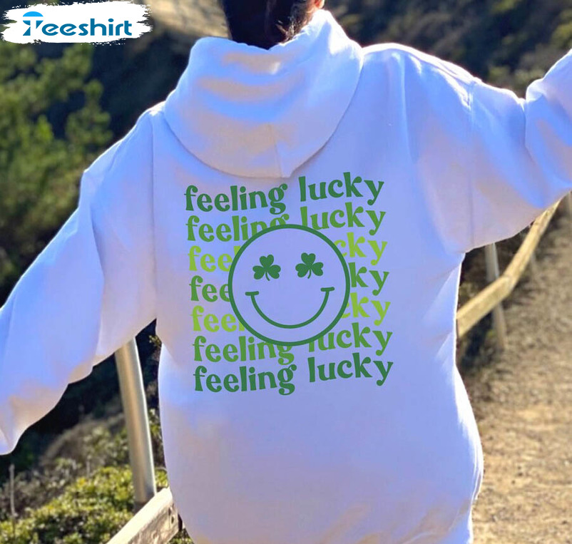 Smiley Face Feeling Lucky St Patricks Day Shirt, Trending Short Sleeve Tee Tops