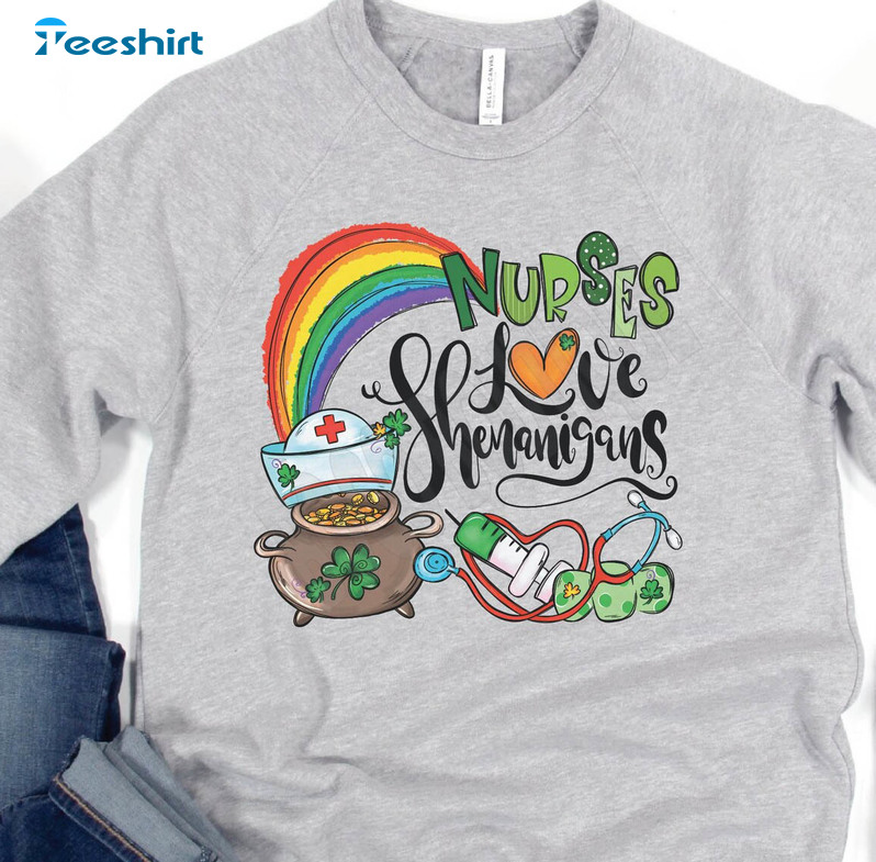 St Patricks Day Nurse Shirt, Shenanigans St Patricks Day Vintage Short Sleeve Crewneck