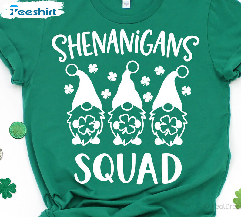 St Patrick Day Gnomes Shirt, Shenanigans Squad Funny Unisex Hoodie Long Sleeve