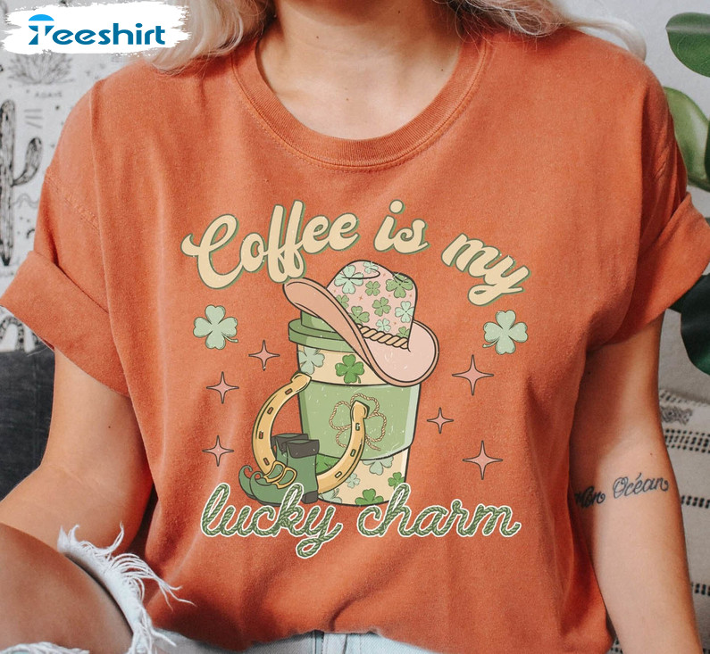 Coffee Is My Lucky Charm Vintage Shirt, Coffee Lover Short Sleeve Unisex T-shirt