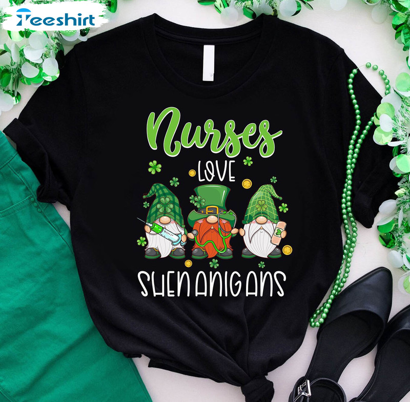 Nurses Love Shenanigans Gnomes Shirt, Funny St Patricks Day Unisex T-shirt Long Sleeve