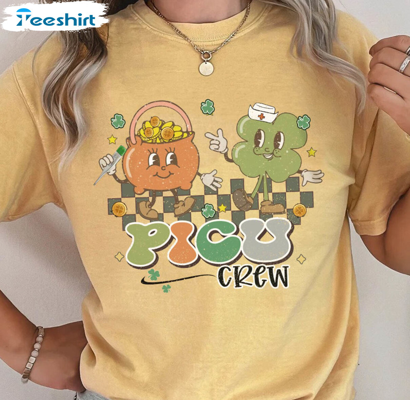 Retro Picu Nurse St Patricks Day Shirt, Aid Nursing Crewneck Short Sleeve