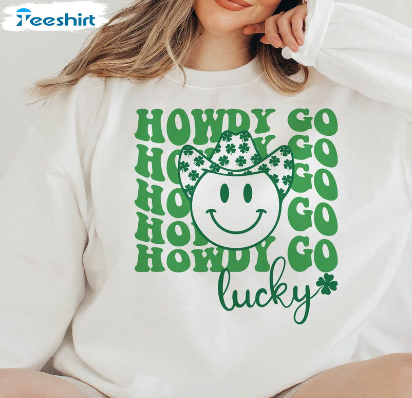 Howdy Go Lucky Smile Face Shirt, St Patricks Day Tee Tops Short Sleeve