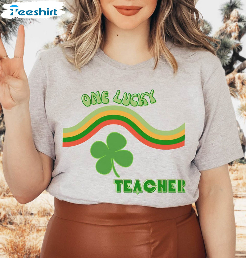 One Lucky Teacher Shirt , Retro Teacher Funny Short Sleeve Unisex T-shirt